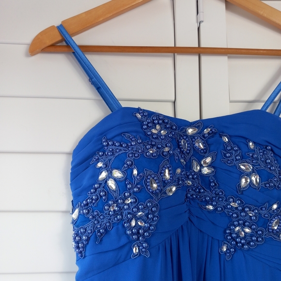 Quiz Floaty Dress Cobalt Blue Size 10 Strappy Embellished Prom Wedding Cruise - Picture 3 of 16